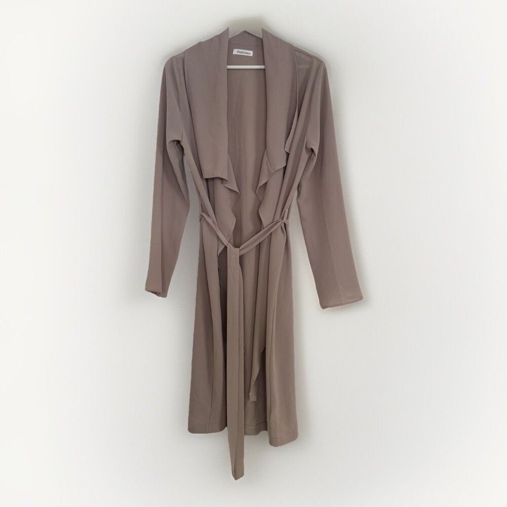 PinkLine Beach Blush Duster Robe Cover Up Size M Dark Beige Khaki Resort Wear - Picture 3 of 7